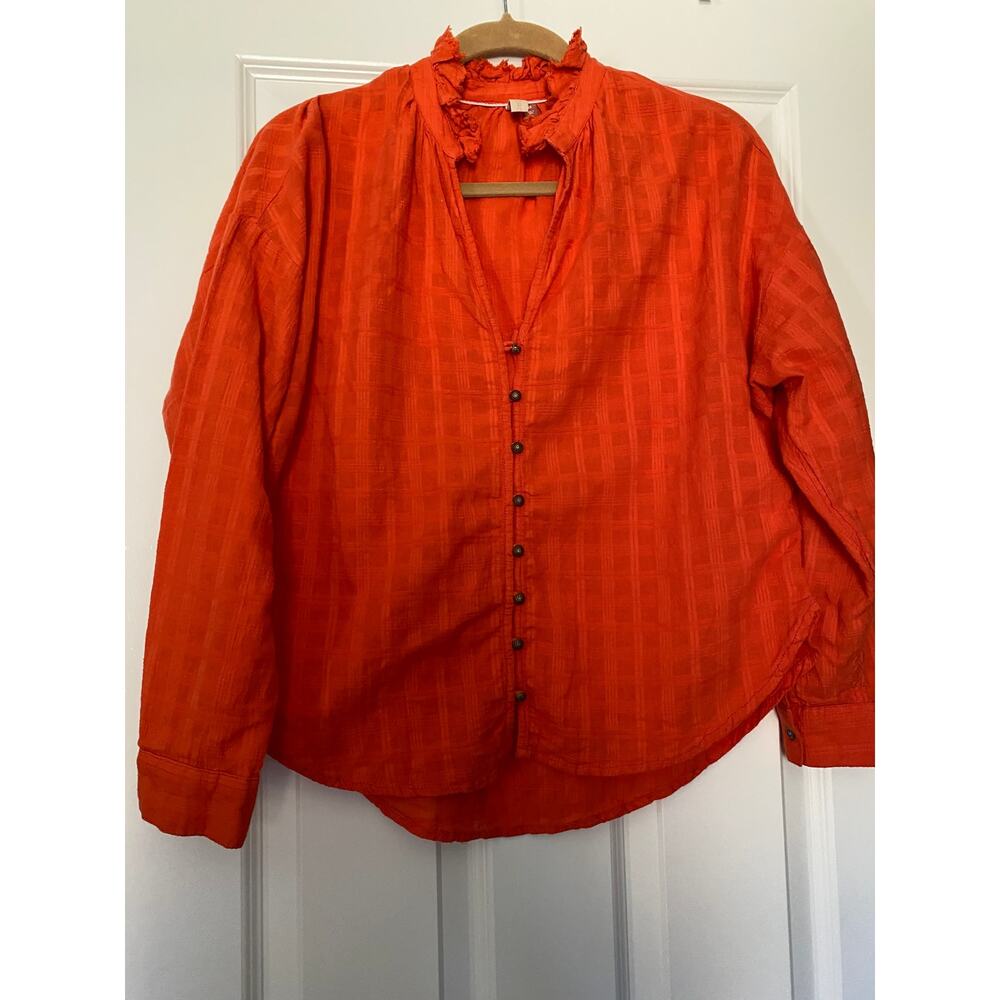 PILCRO Anthropologie Orange Top/Blouse Oversize XS 100% Cotton Boho